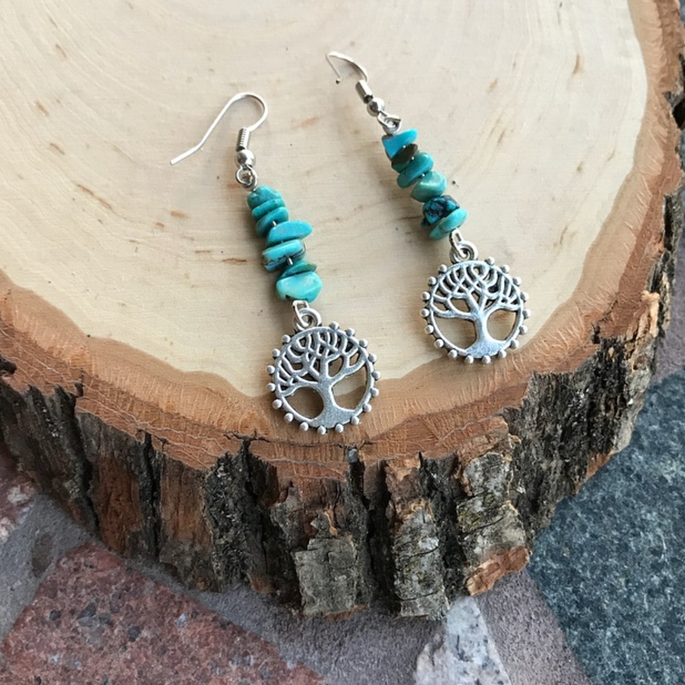 π¦Two for $25!Boho Turquoise tree of life earrings - Picture 3 of 7